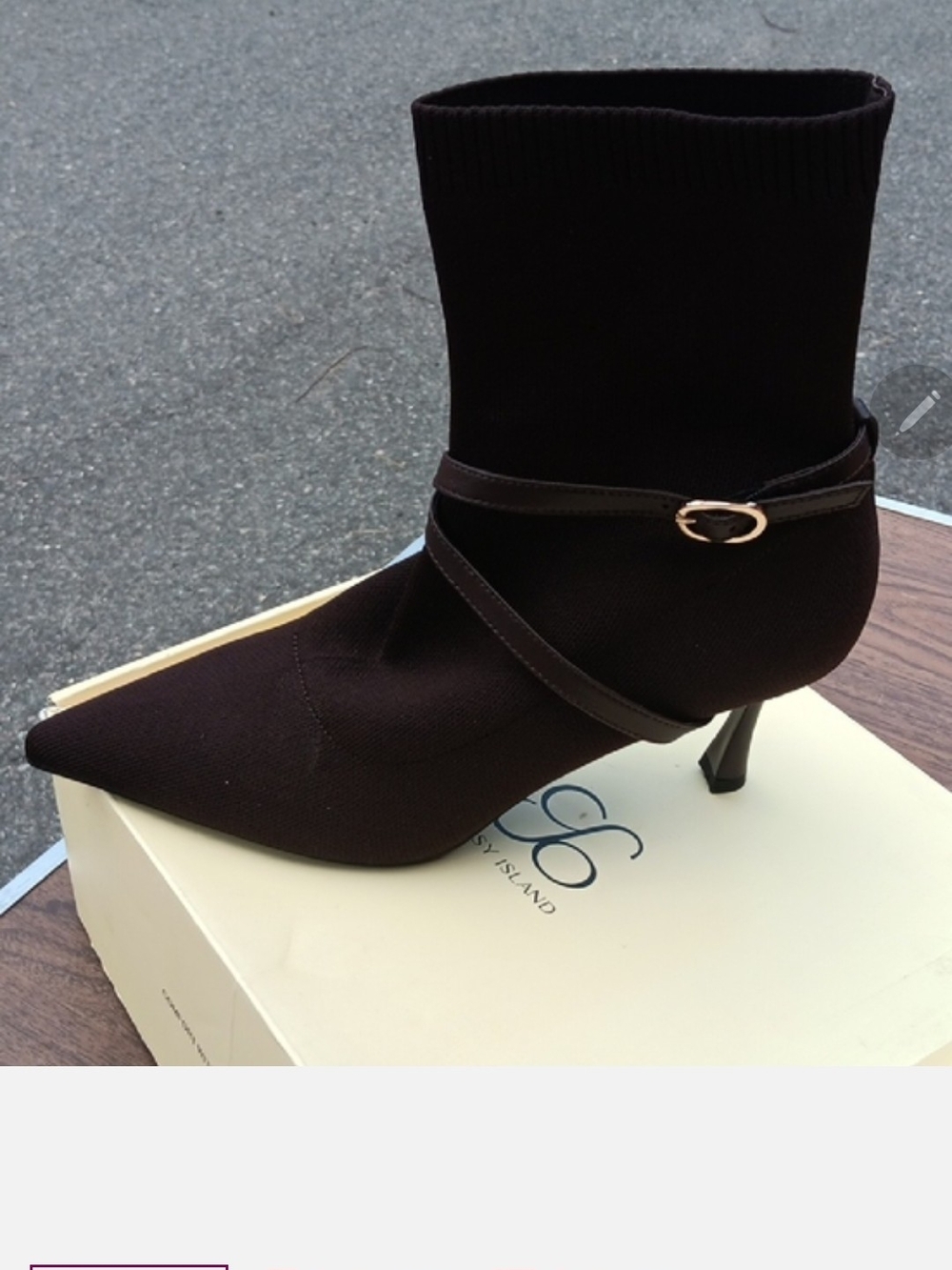 Women's Pointed Kitten Heel Sock Boot in Dark Brown